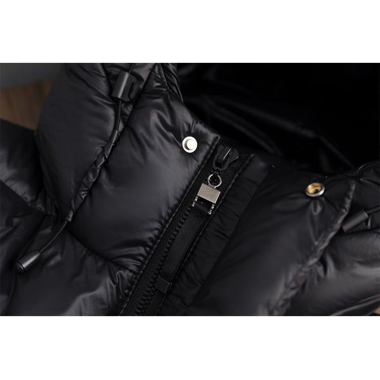 Women's Goose Down Puffer Jacket with Hood Long Black Quilted Winter Coat Water-Resistant - Image 12