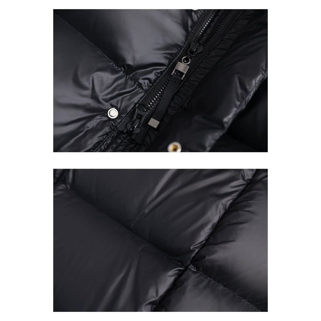 Women's Goose Down Puffer Jacket with Hood Long Black Quilted Winter Coat Water-Resistant - Image 13