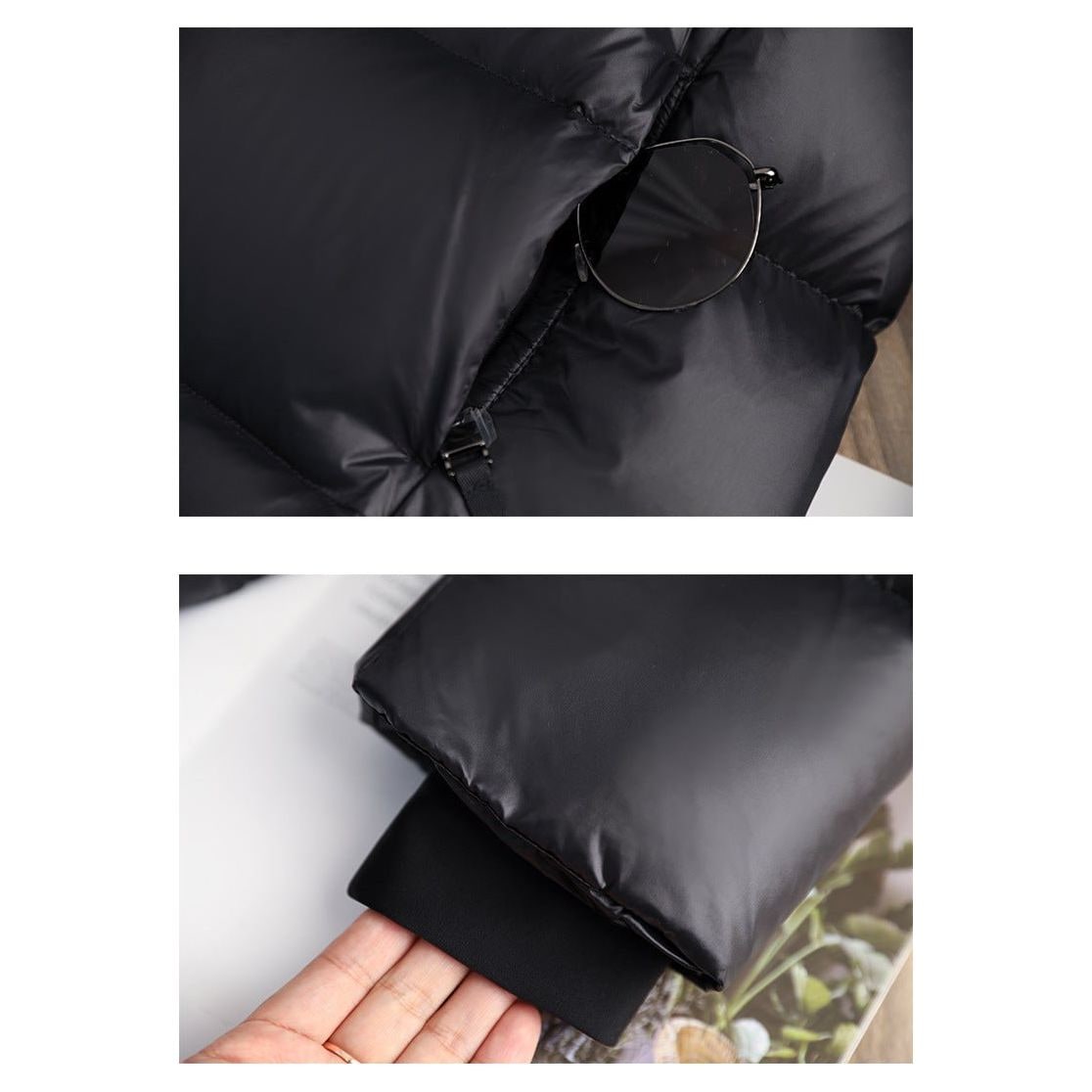 Women's Goose Down Puffer Jacket with Hood Long Black Quilted Winter Coat Water-Resistant - Image 14