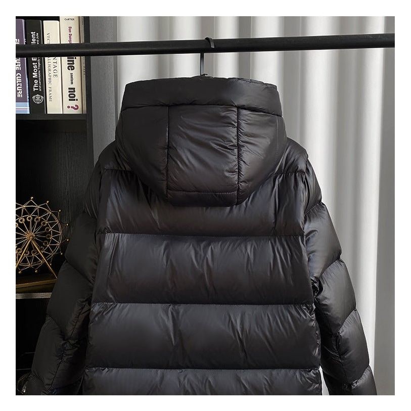 Women's Goose Down Puffer Jacket with Hood Long Black Quilted Winter Coat Water-Resistant - Image 3
