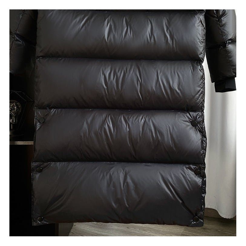 Women's Goose Down Puffer Jacket with Hood Long Black Quilted Winter Coat Water-Resistant - Image 4