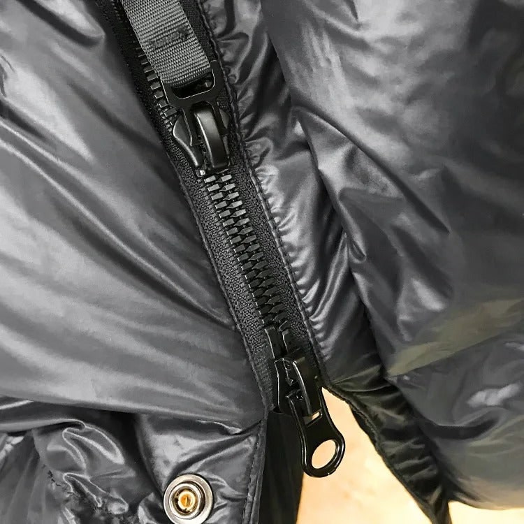 Women's Goose Down Puffer Jacket with Hood Long Black Quilted Winter Coat Water-Resistant - Image 9