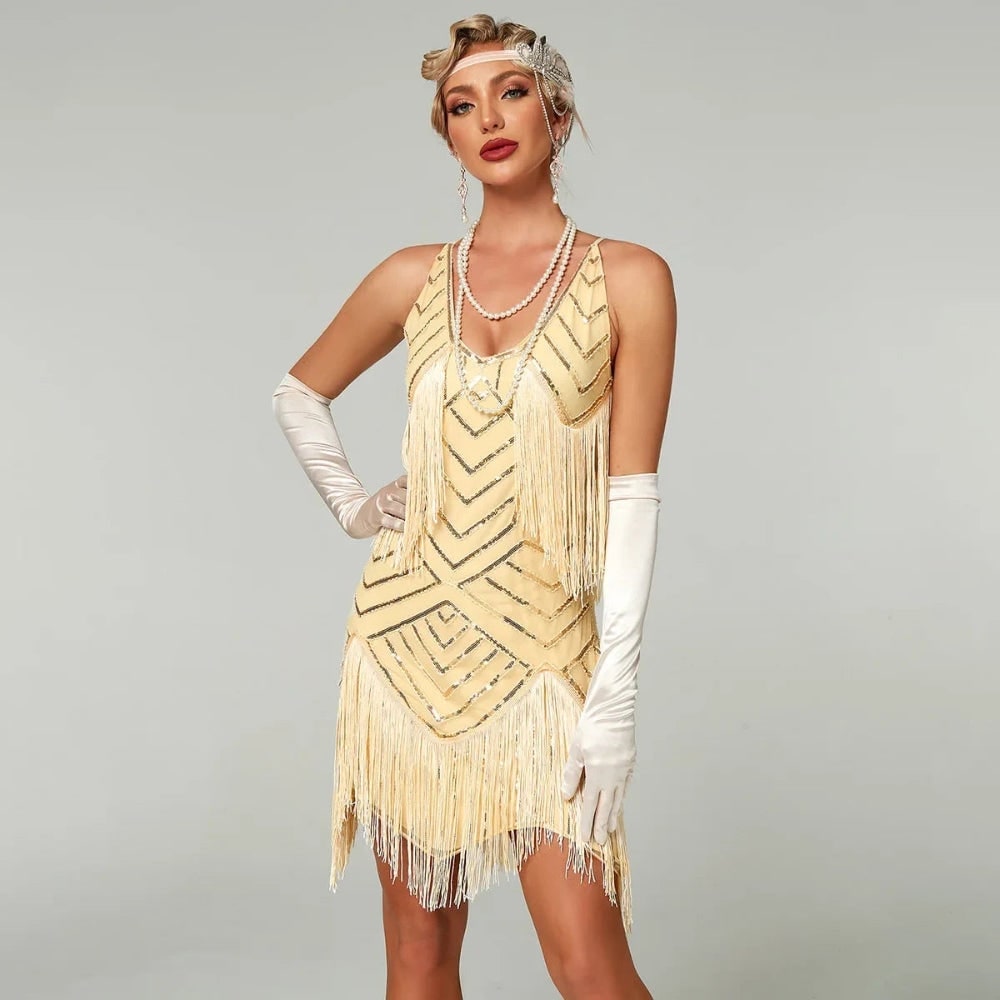 Women's Halloween Flapper Dress Sequin Mini with 1920s Fringe and V-Neckline Costume Inspired - Image 4