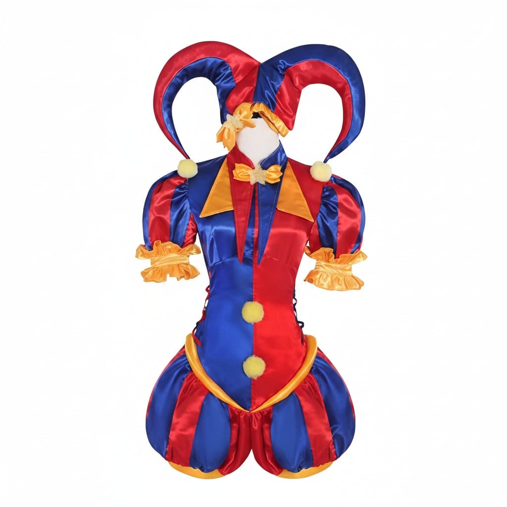 Women's Halloween Jester Costume with Hat Gloves and Accessories Complete Party Outfit - Image 2