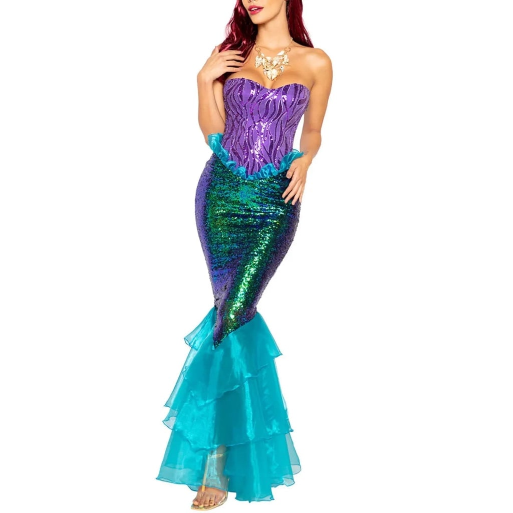 Women's Halloween Mermaid Costume Dress with Sequins and Strapless Sweetheart Neckline - Image 2