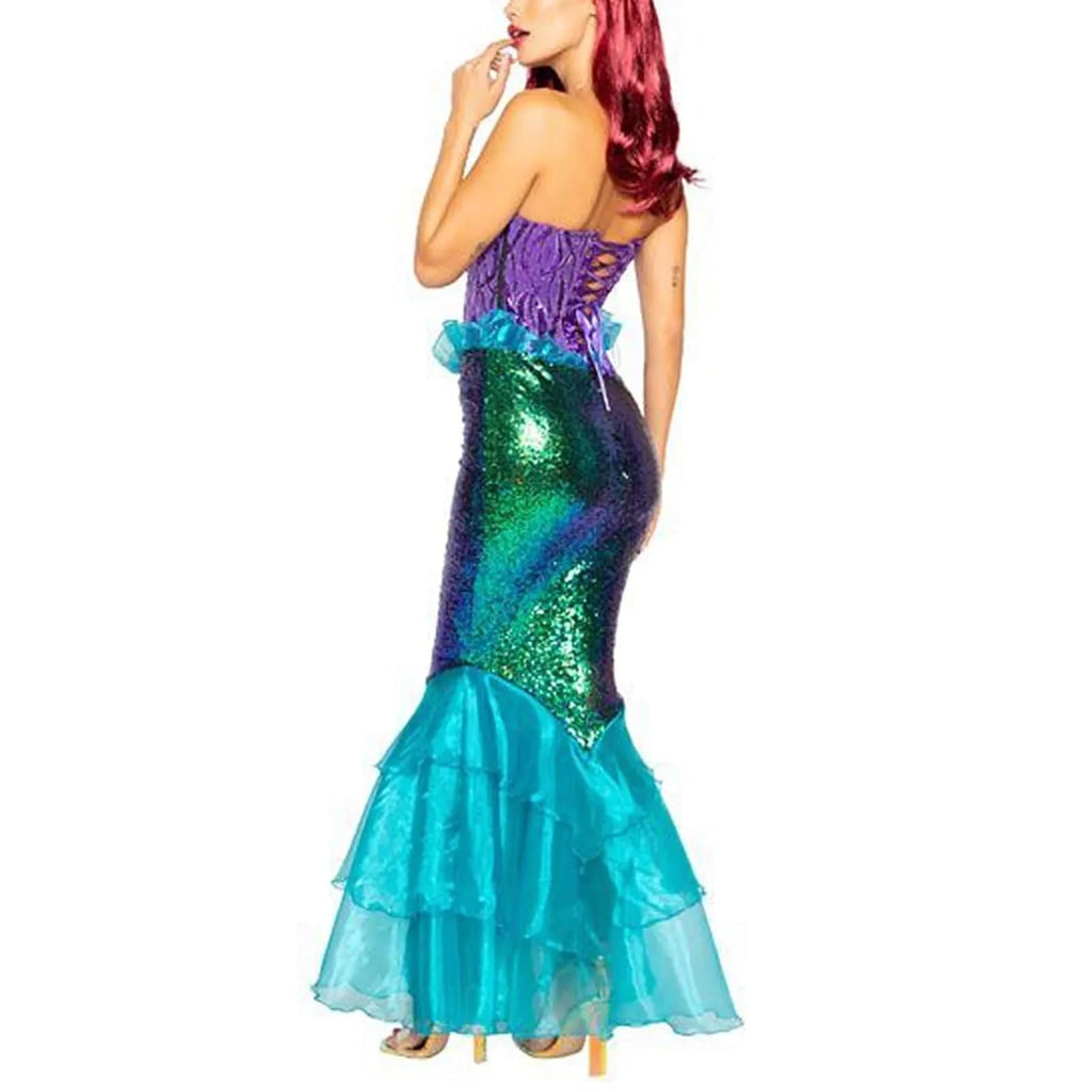 Women's Halloween Mermaid Costume Dress with Sequins and Strapless Sweetheart Neckline - Image 3