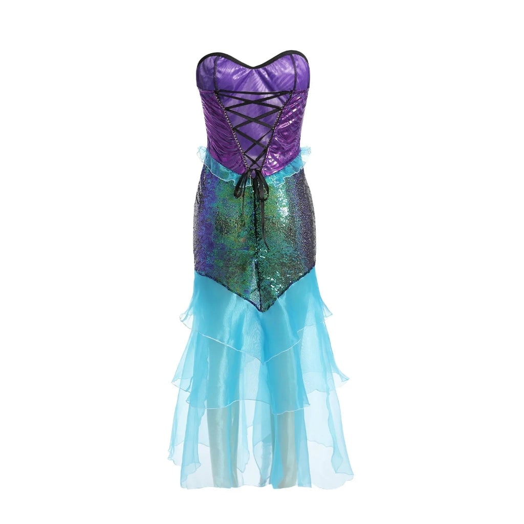 Women's Halloween Mermaid Costume Dress with Sequins and Strapless Sweetheart Neckline - Image 4