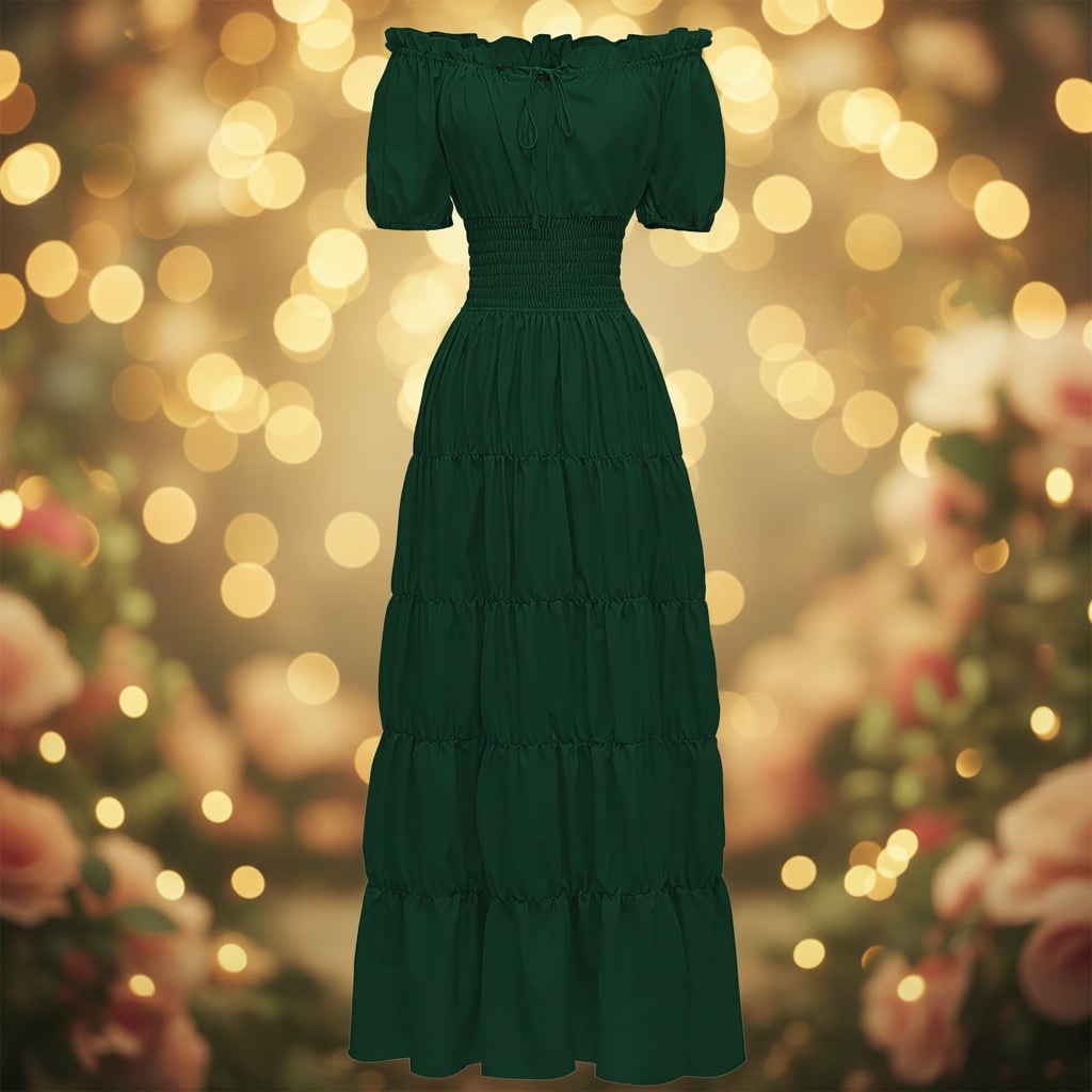 Women's Halloween Peasant Maxi Dress with Off-Shoulder Neckline and Smocked Waist for Boho Party Costume - Image 1
