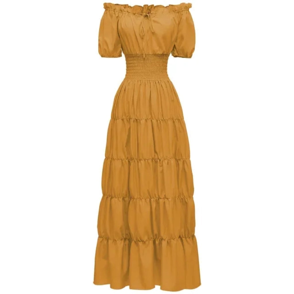 Women's Halloween Peasant Maxi Dress with Off-Shoulder Neckline and Smocked Waist for Boho Party Costume - Image 10