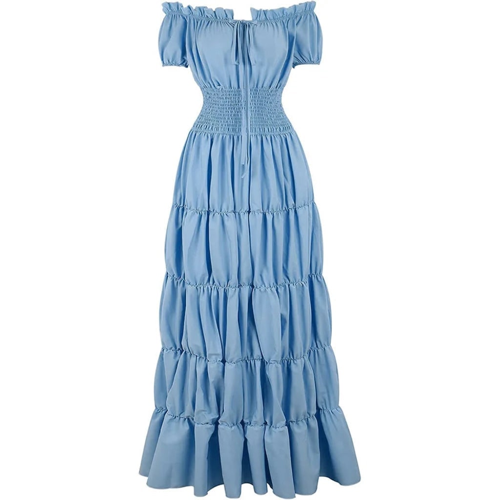 Women's Halloween Peasant Maxi Dress with Off-Shoulder Neckline and Smocked Waist for Boho Party Costume - Image 11