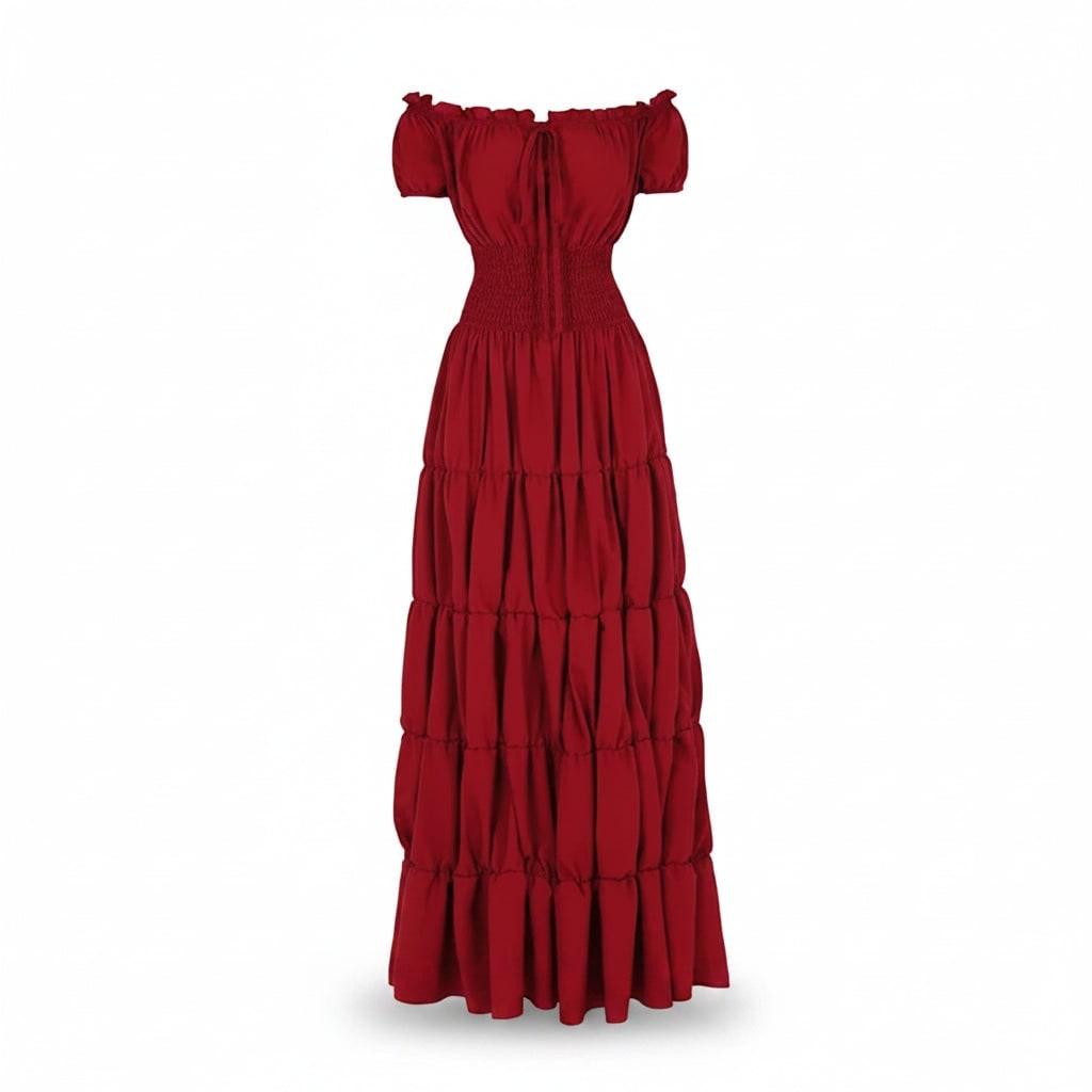 Women's Halloween Peasant Maxi Dress with Off-Shoulder Neckline and Smocked Waist for Boho Party Costume - Image 12