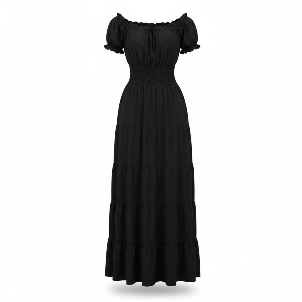 Women's Halloween Peasant Maxi Dress with Off-Shoulder Neckline and Smocked Waist for Boho Party Costume - Image 4