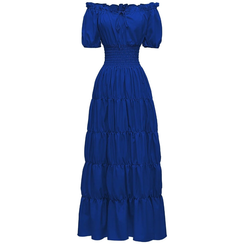 Women's Halloween Peasant Maxi Dress with Off-Shoulder Neckline and Smocked Waist for Boho Party Costume - Image 5