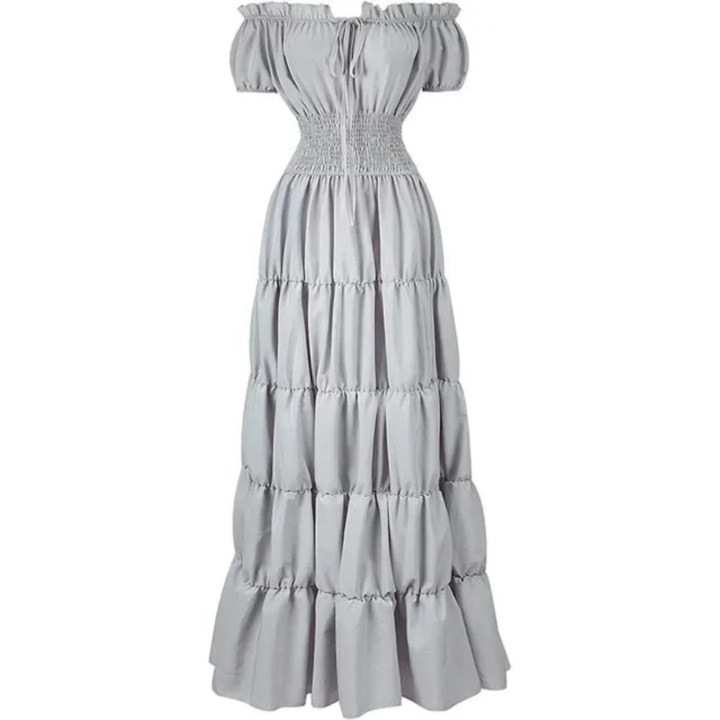 Women's Halloween Peasant Maxi Dress with Off-Shoulder Neckline and Smocked Waist for Boho Party Costume - Image 6