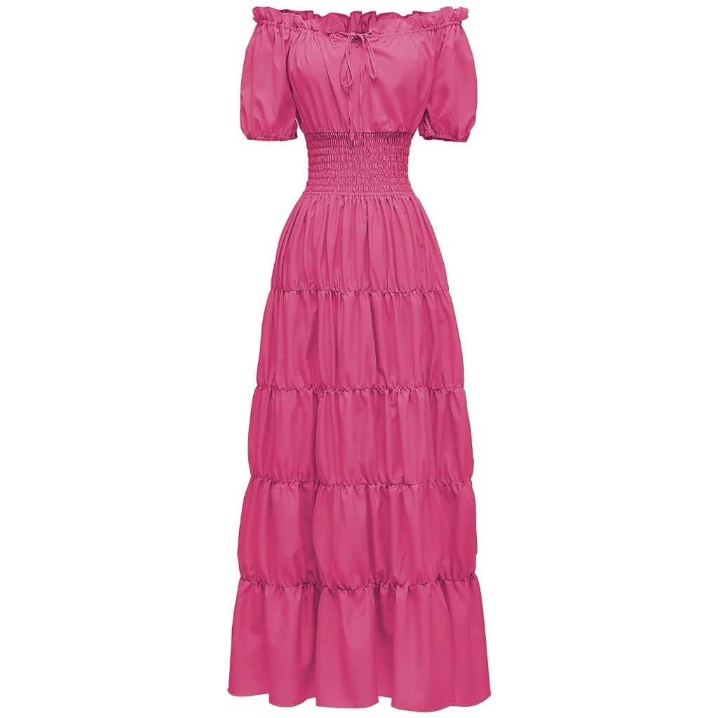 Women's Halloween Peasant Maxi Dress with Off-Shoulder Neckline and Smocked Waist for Boho Party Costume - Image 7