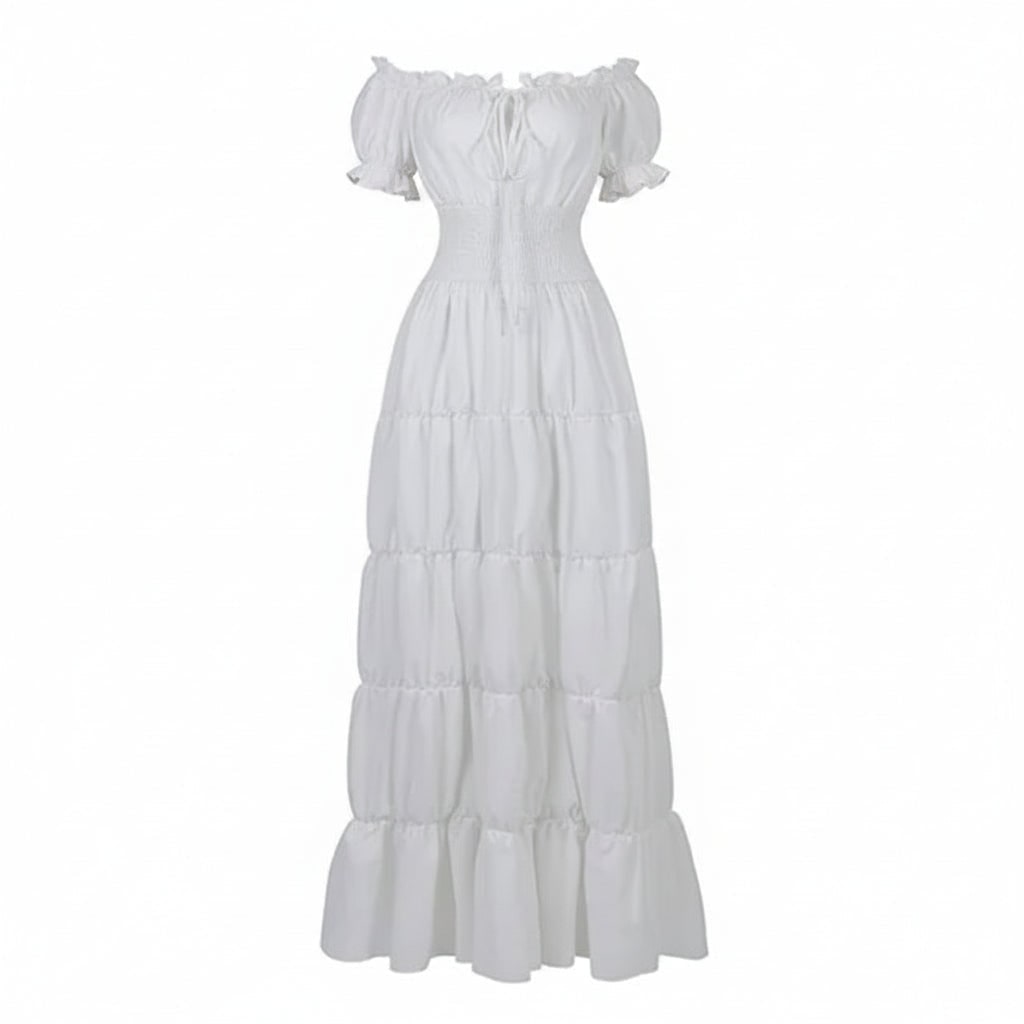 Women's Halloween Peasant Maxi Dress with Off-Shoulder Neckline and Smocked Waist for Boho Party Costume - Image 8