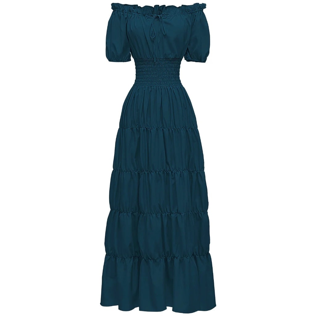 Women's Halloween Peasant Maxi Dress with Off-Shoulder Neckline and Smocked Waist for Boho Party Costume - Image 9
