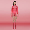 Women's Halloween Superhero Costume Jumpsuit with Cape and Gloves for Cosplay Party - Image 1