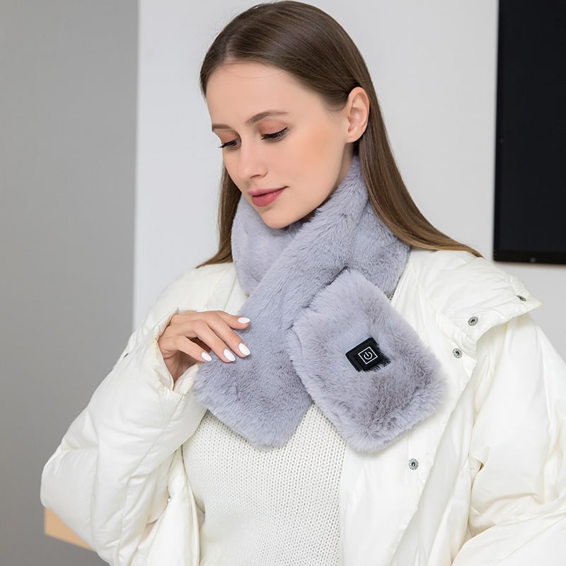 Women's Heated Scarf USB Electric Neck Wrap with Faux Fur and Three Temperature Levels - Image 3