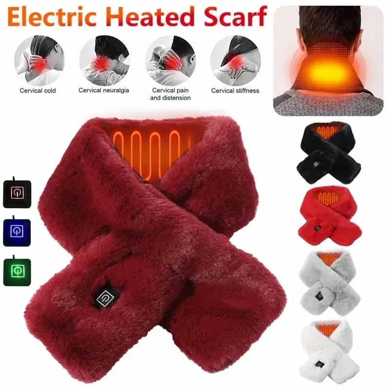 Women's Heated Scarf USB Electric Neck Wrap with Faux Fur and Three Temperature Levels - Image 4
