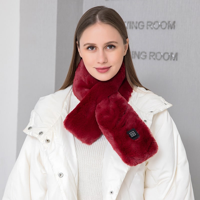 Women's Heated Scarf USB Electric Neck Wrap with Faux Fur and Three Temperature Levels - Image 6