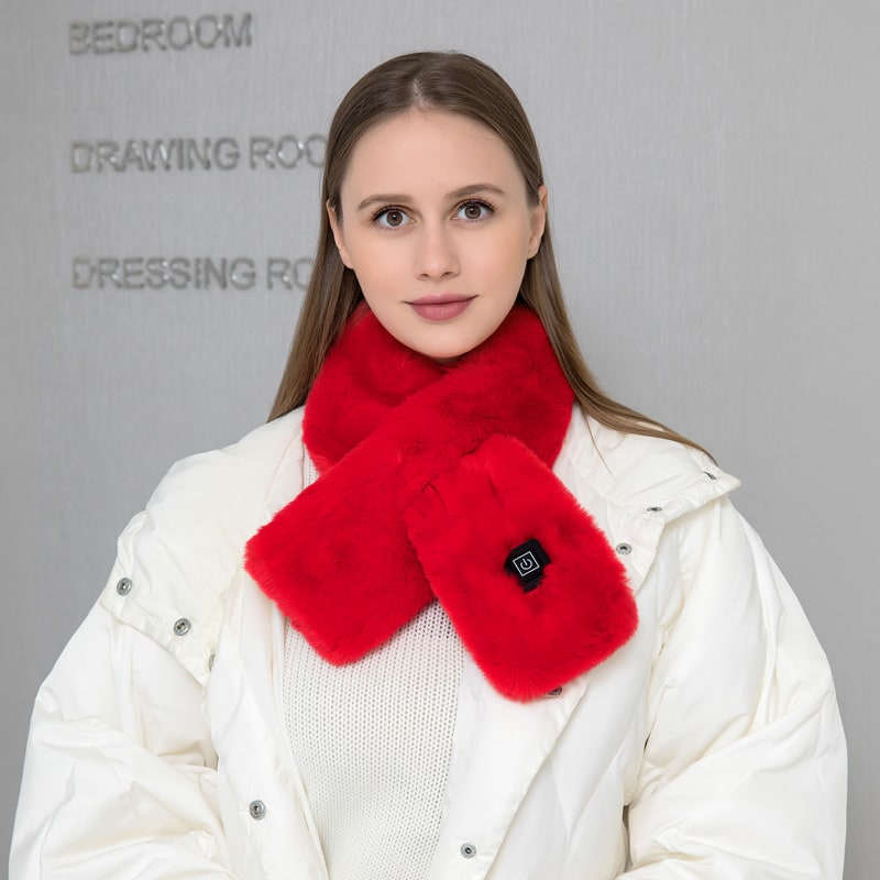 Women's Heated Scarf USB Electric Neck Wrap with Faux Fur and Three Temperature Levels - Image 9