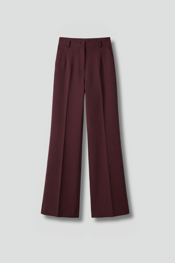 Women's High-Waisted Wide Leg Tailored Trousers with Button Closure - Image 1