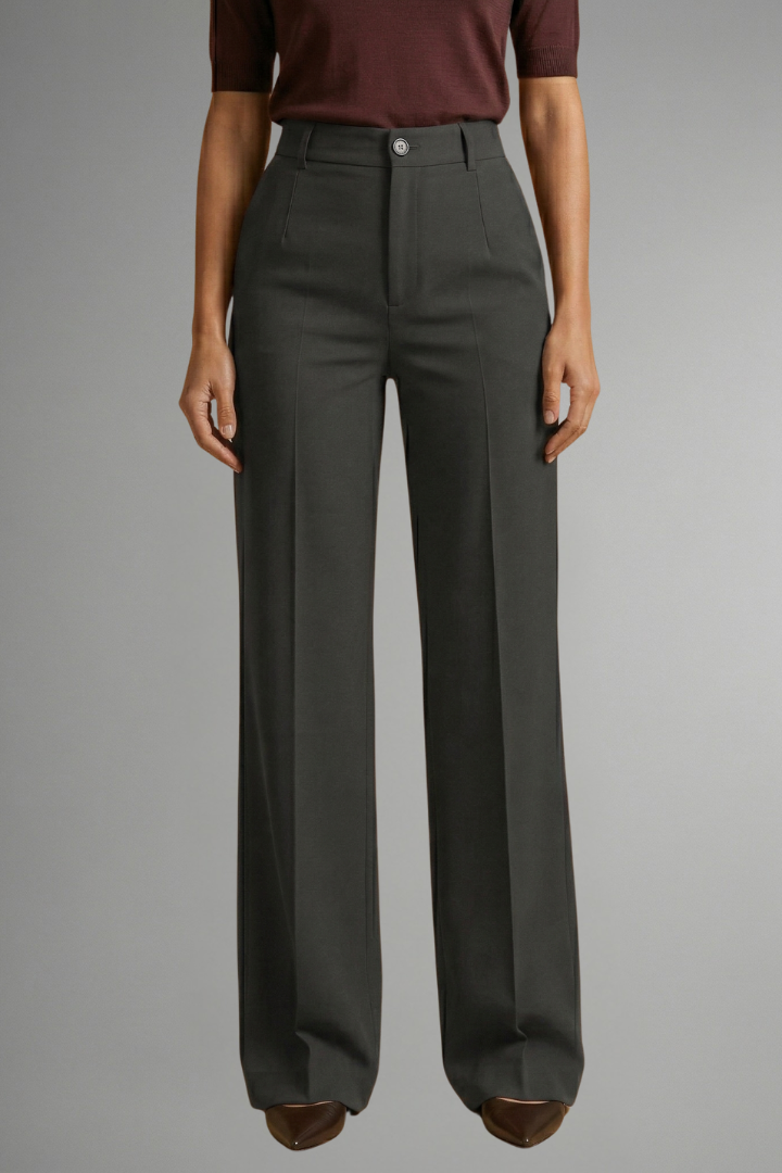 Women's High-Waisted Wide Leg Tailored Trousers with Button Closure - Image 10