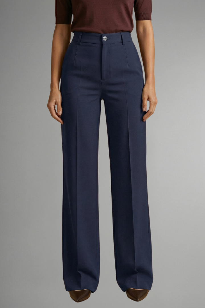 Women's High-Waisted Wide Leg Tailored Trousers with Button Closure - Image 11