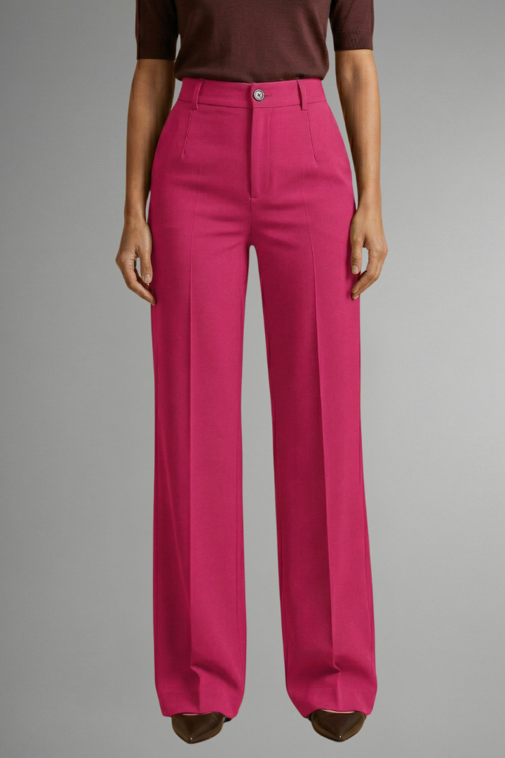 Women's High-Waisted Wide Leg Tailored Trousers with Button Closure - Image 12