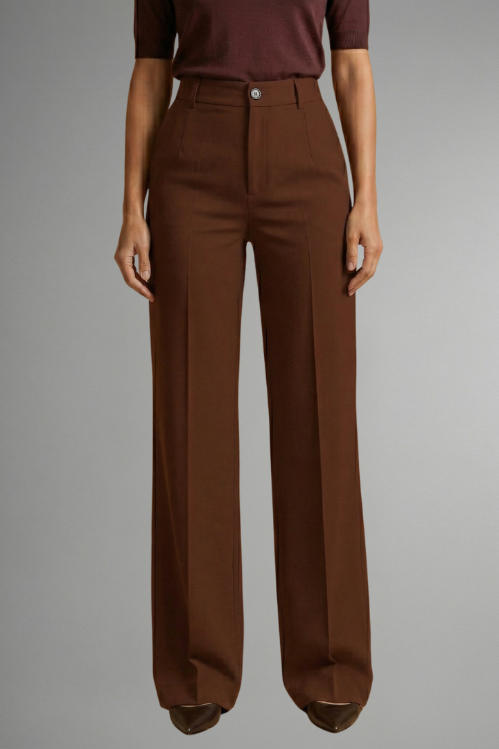 Women's High-Waisted Wide Leg Tailored Trousers with Button Closure - Image 13