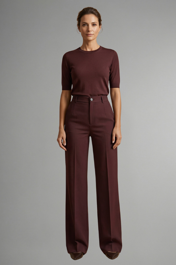 Women's High-Waisted Wide Leg Tailored Trousers with Button Closure - Image 2