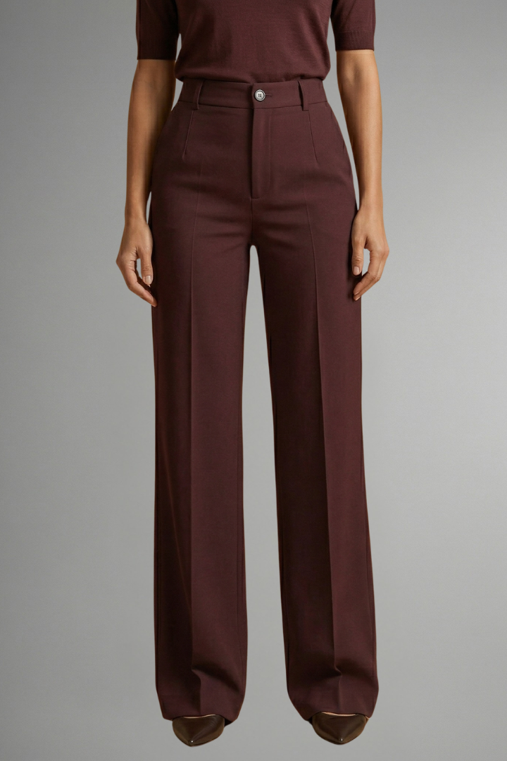 Women's High-Waisted Wide Leg Tailored Trousers with Button Closure - Image 3