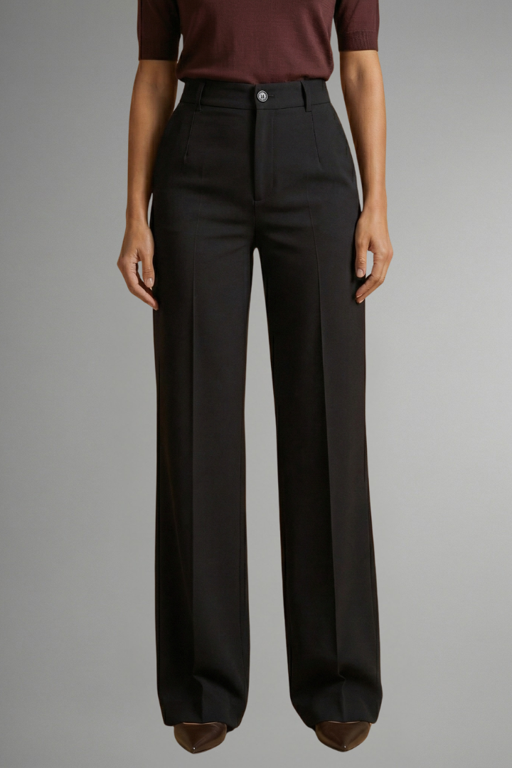 Women's High-Waisted Wide Leg Tailored Trousers with Button Closure - Image 7