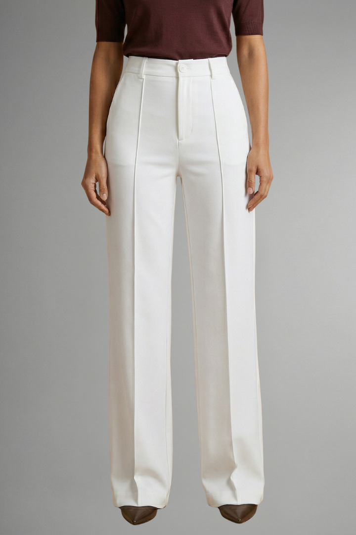 Women's High-Waisted Wide Leg Tailored Trousers with Button Closure - Image 8