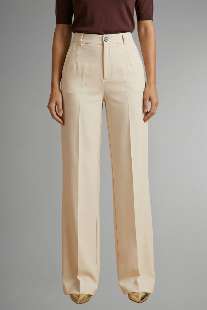 Women's High-Waisted Wide Leg Tailored Trousers with Button Closure - Image 9