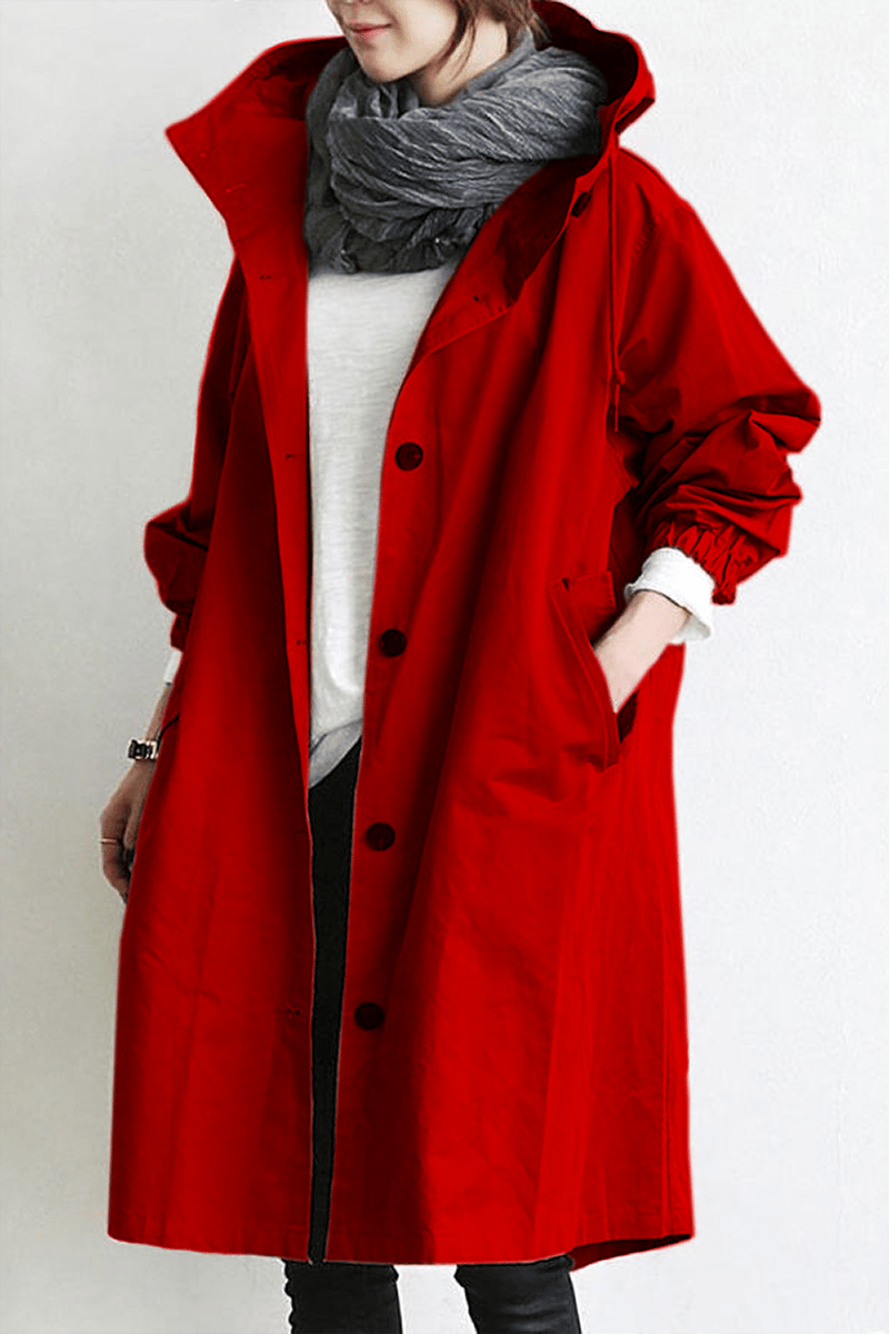 Women's Hooded Trench Coat with Drawstring Waist and Lightweight Woven Fabric - Image 2