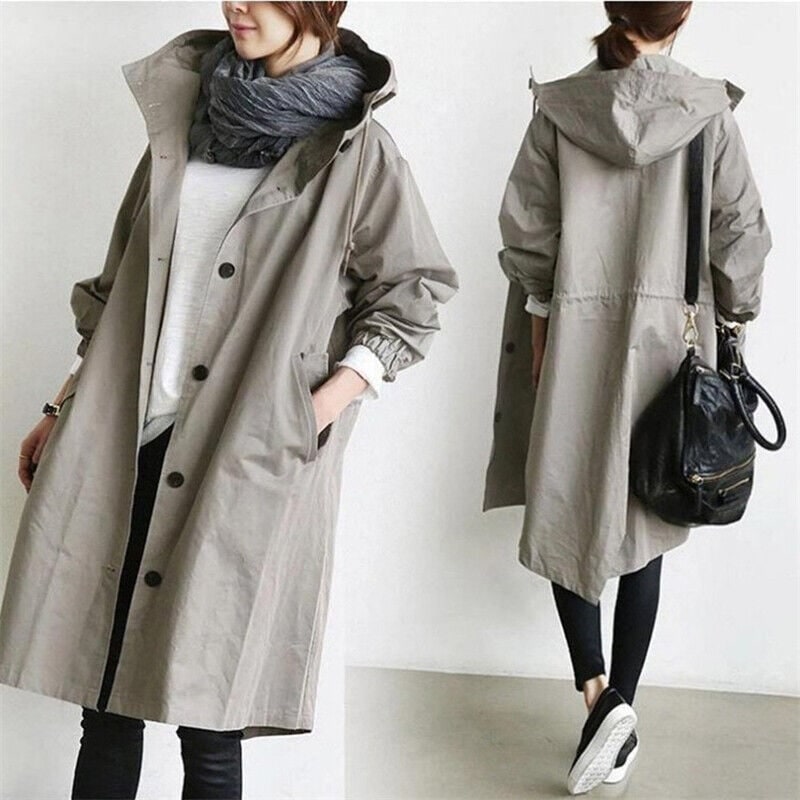 Women's Hooded Trench Coat with Drawstring Waist and Lightweight Woven Fabric - Image 4