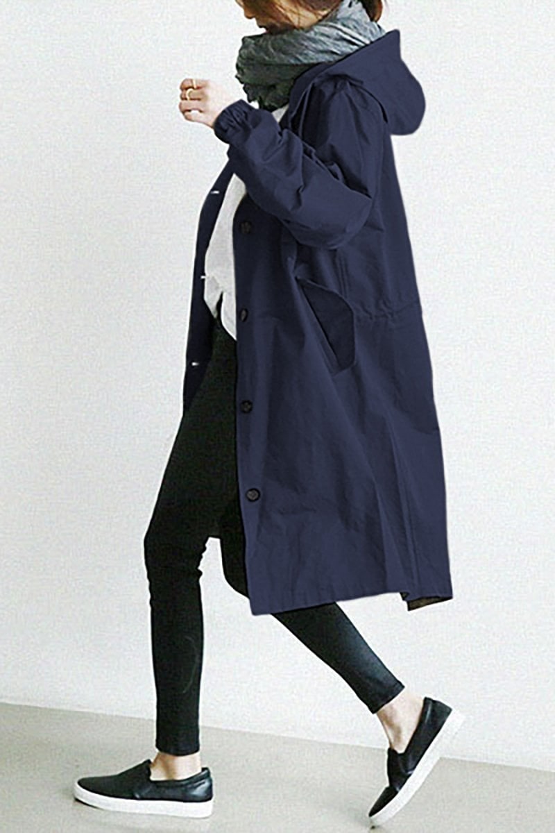 Women's Hooded Trench Coat with Drawstring Waist and Lightweight Woven Fabric - Image 5