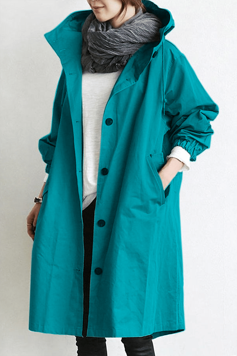 Women's Hooded Trench Coat with Drawstring Waist and Lightweight Woven Fabric - Image 9