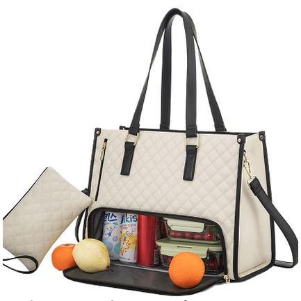 Women's Insulated Lunch Tote Bag with Matching Wristlet Quilted Thermal Box Anti Theft Crossbody - Image 1