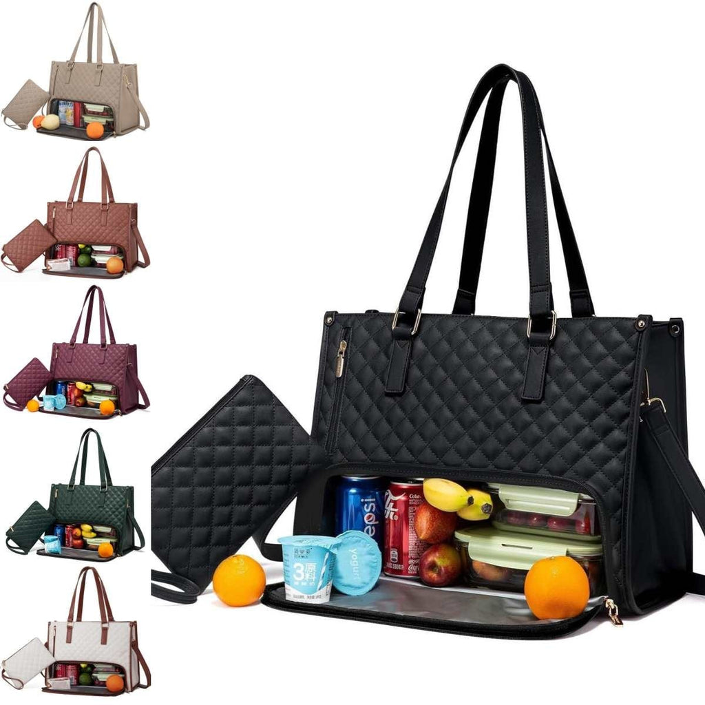 Women's Insulated Lunch Tote Bag with Matching Wristlet Quilted Thermal Box Anti Theft Crossbody - Image 12