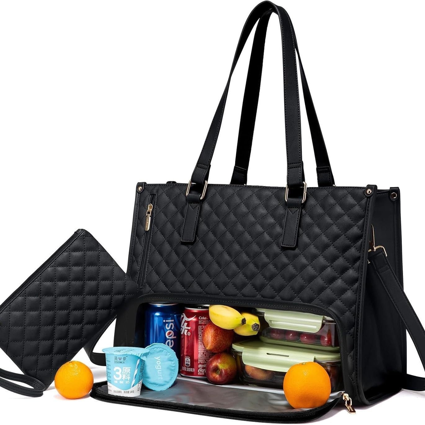 Women's Insulated Lunch Tote Bag with Matching Wristlet Quilted Thermal Box Anti Theft Crossbody - Image 2