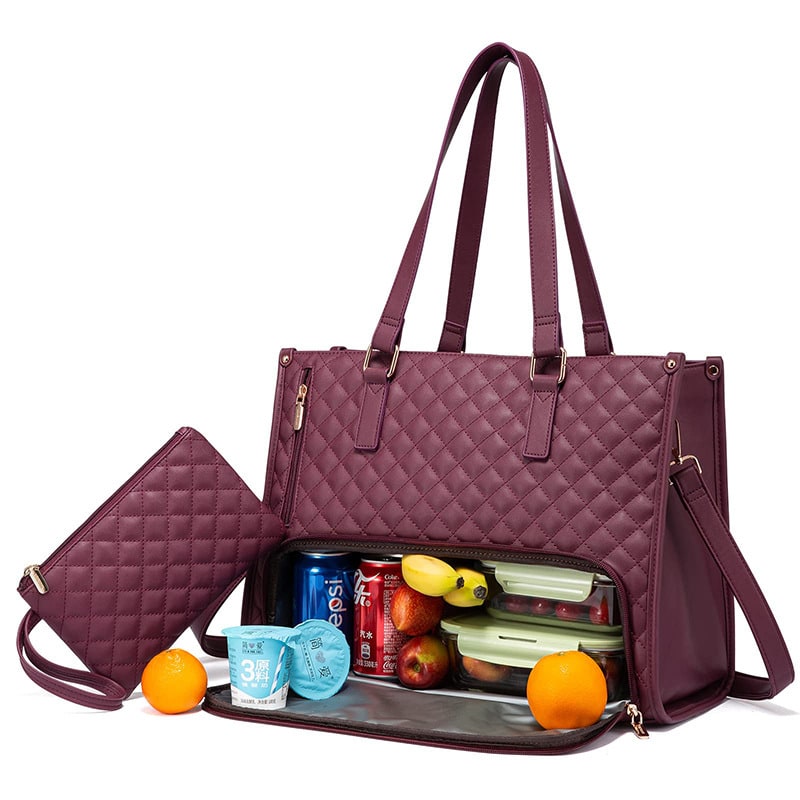 Women's Insulated Lunch Tote Bag with Matching Wristlet Quilted Thermal Box Anti Theft Crossbody - Image 4