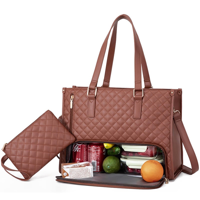 Women's Insulated Lunch Tote Bag with Matching Wristlet Quilted Thermal Box Anti Theft Crossbody - Image 5