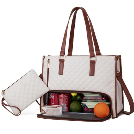 Women's Insulated Lunch Tote Bag with Matching Wristlet Quilted Thermal Box Anti Theft Crossbody - Image 7
