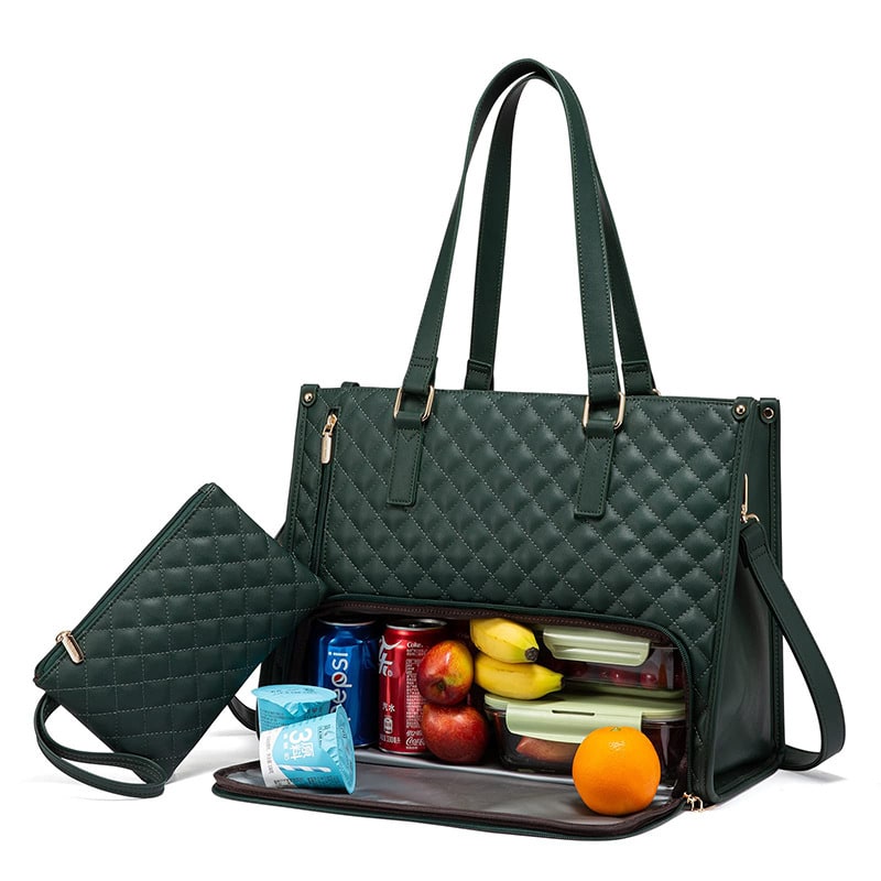Women's Insulated Lunch Tote Bag with Matching Wristlet Quilted Thermal Box Anti Theft Crossbody - Image 8
