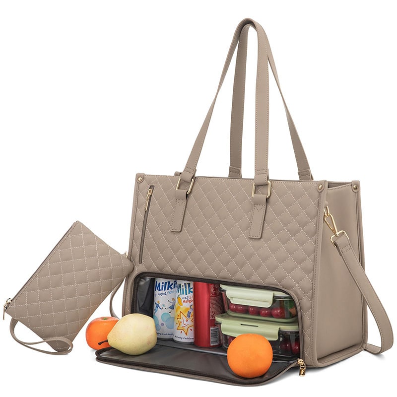 Women's Insulated Lunch Tote Bag with Matching Wristlet Quilted Thermal Box Anti Theft Crossbody - Image 9