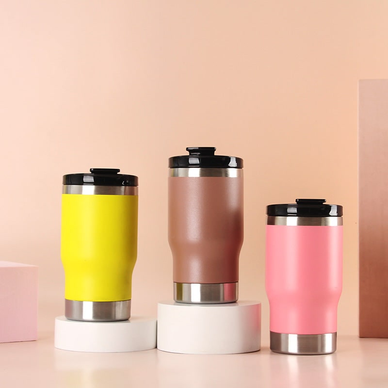 Women's Insulated Stainless Steel Travel Mug with Leak Proof Flip-Top Lid and Non-Slip Silicone Ring - Image 4