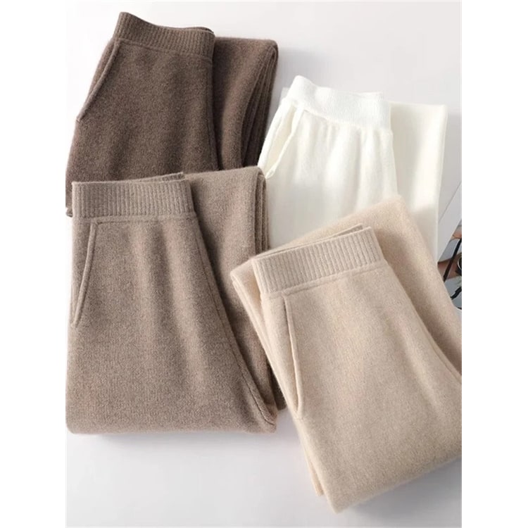 Womens Knit Pants High Waisted Wide Leg Pockets Soft Fuzzy Ribbed Cashmere - Image 2